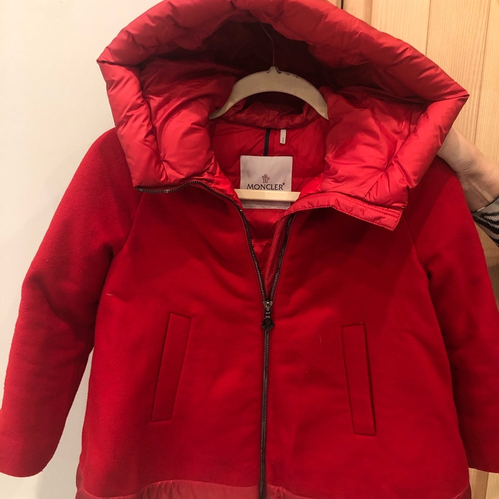 Moncler red girls warm winter down fill coat with hood  size 8